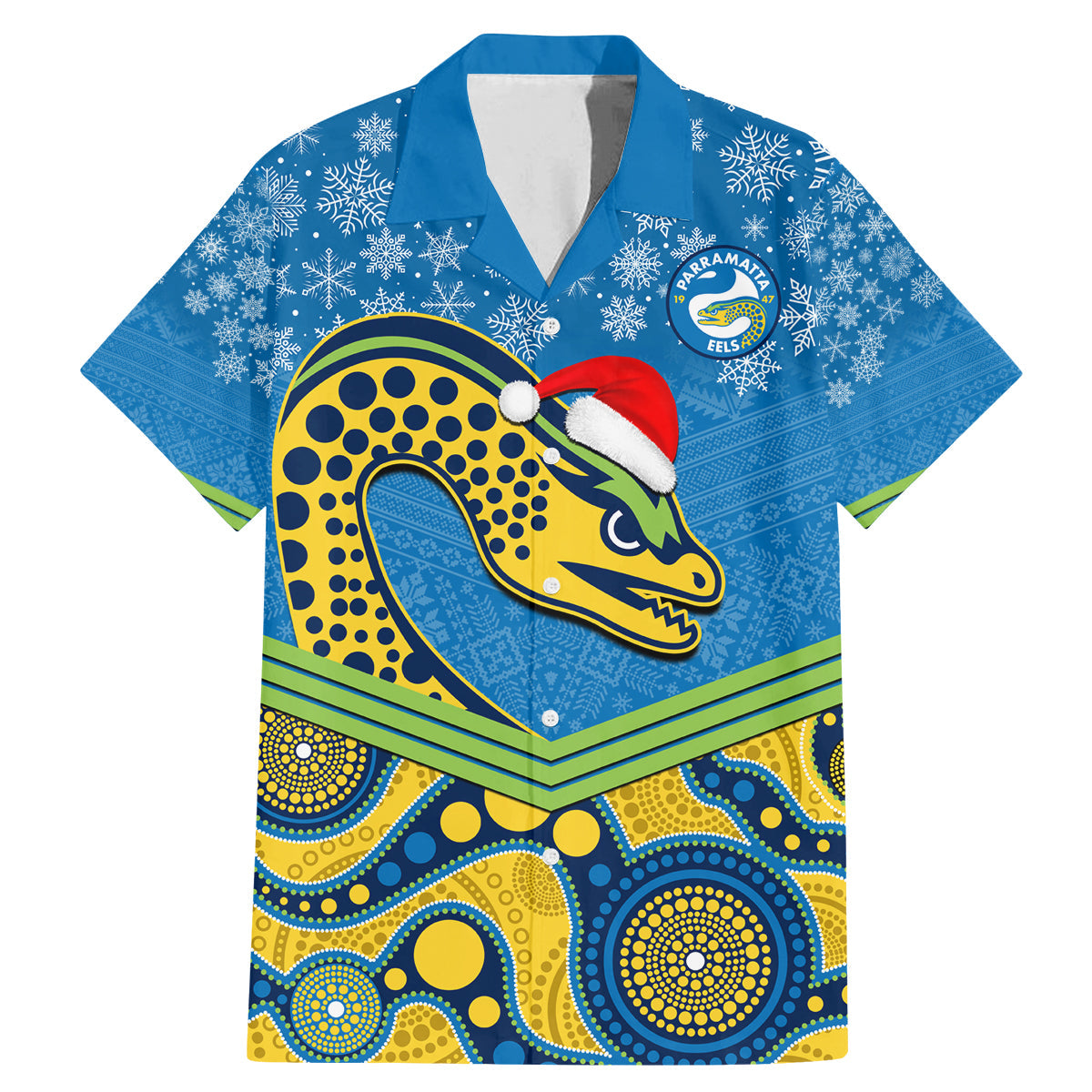custom-parramatta-eels-rugby-christmas-family-matching-mermaid-dress-and-hawaiian-shirt-merry-xmas-2023-mix-aboriginal-art