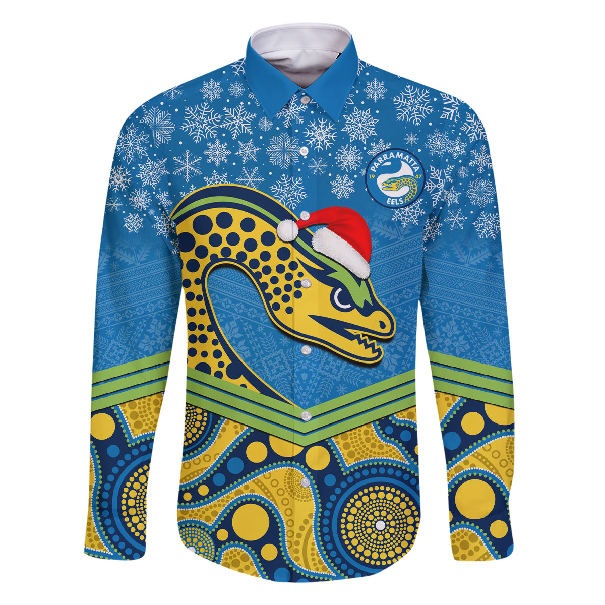 custom-parramatta-eels-rugby-christmas-family-matching-mermaid-dress-and-hawaiian-shirt-merry-xmas-2023-mix-aboriginal-art