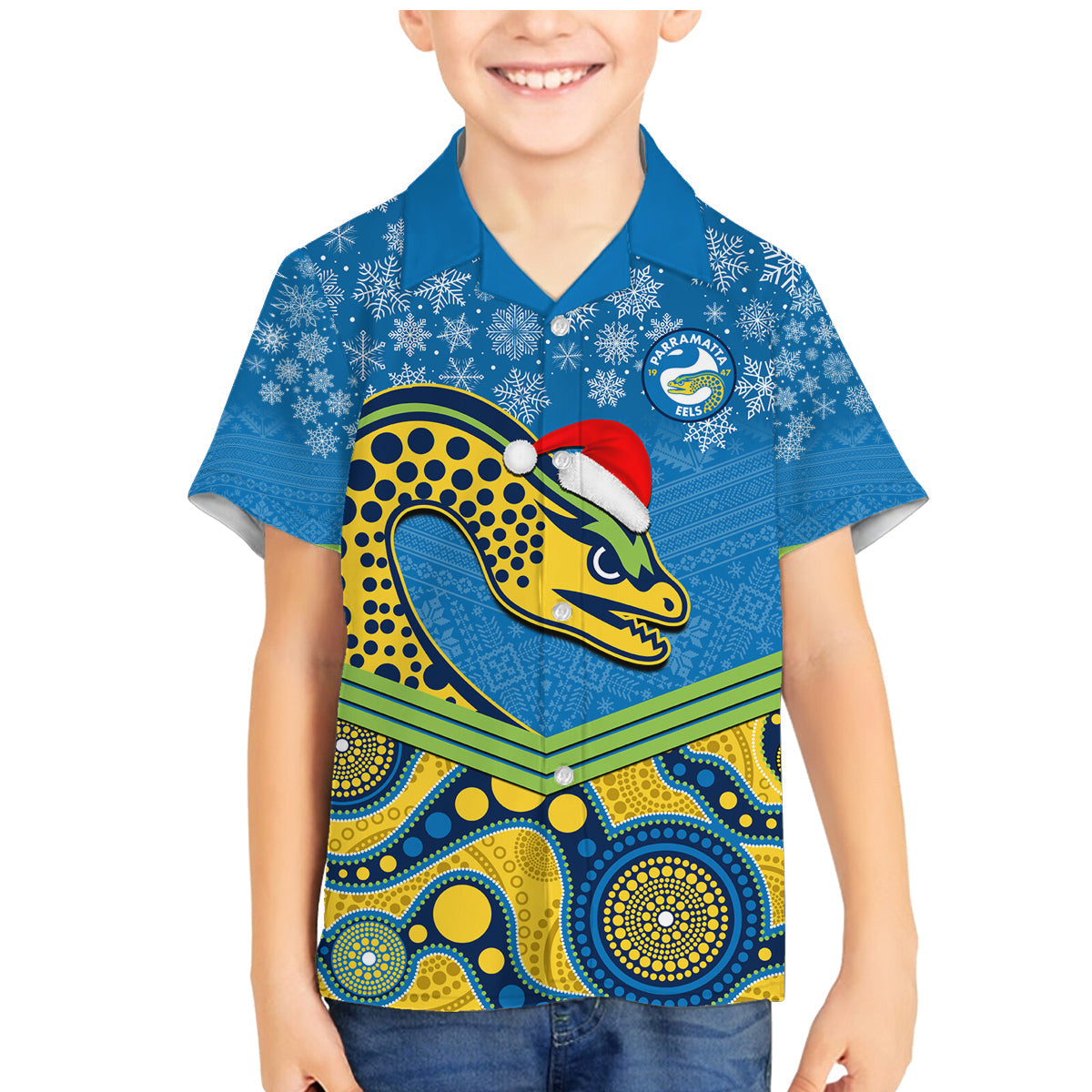 custom-parramatta-eels-rugby-christmas-family-matching-mermaid-dress-and-hawaiian-shirt-merry-xmas-2023-mix-aboriginal-art