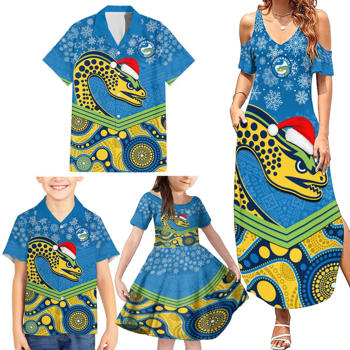 custom-parramatta-eels-rugby-christmas-family-matching-summer-maxi-dress-and-hawaiian-shirt-merry-xmas-2023-mix-aboriginal-art