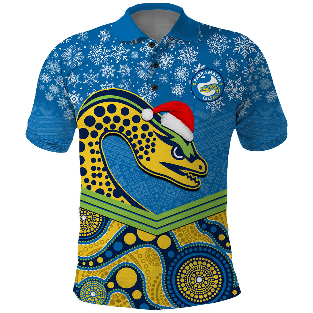 Custom Parramatta Eels Rugby Christmas Polo Shirt Merry Xmas 2023 Mix Aboriginal Art - Vibe Hoodie Shop