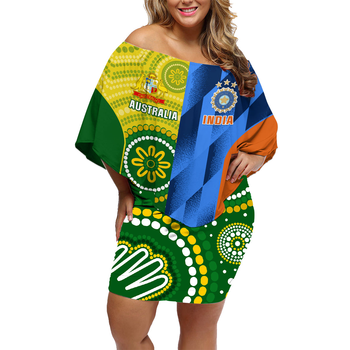 australia-and-india-cricket-family-matching-off-shoulder-short-dress-and-hawaiian-shirt-2023-world-cup-final-together