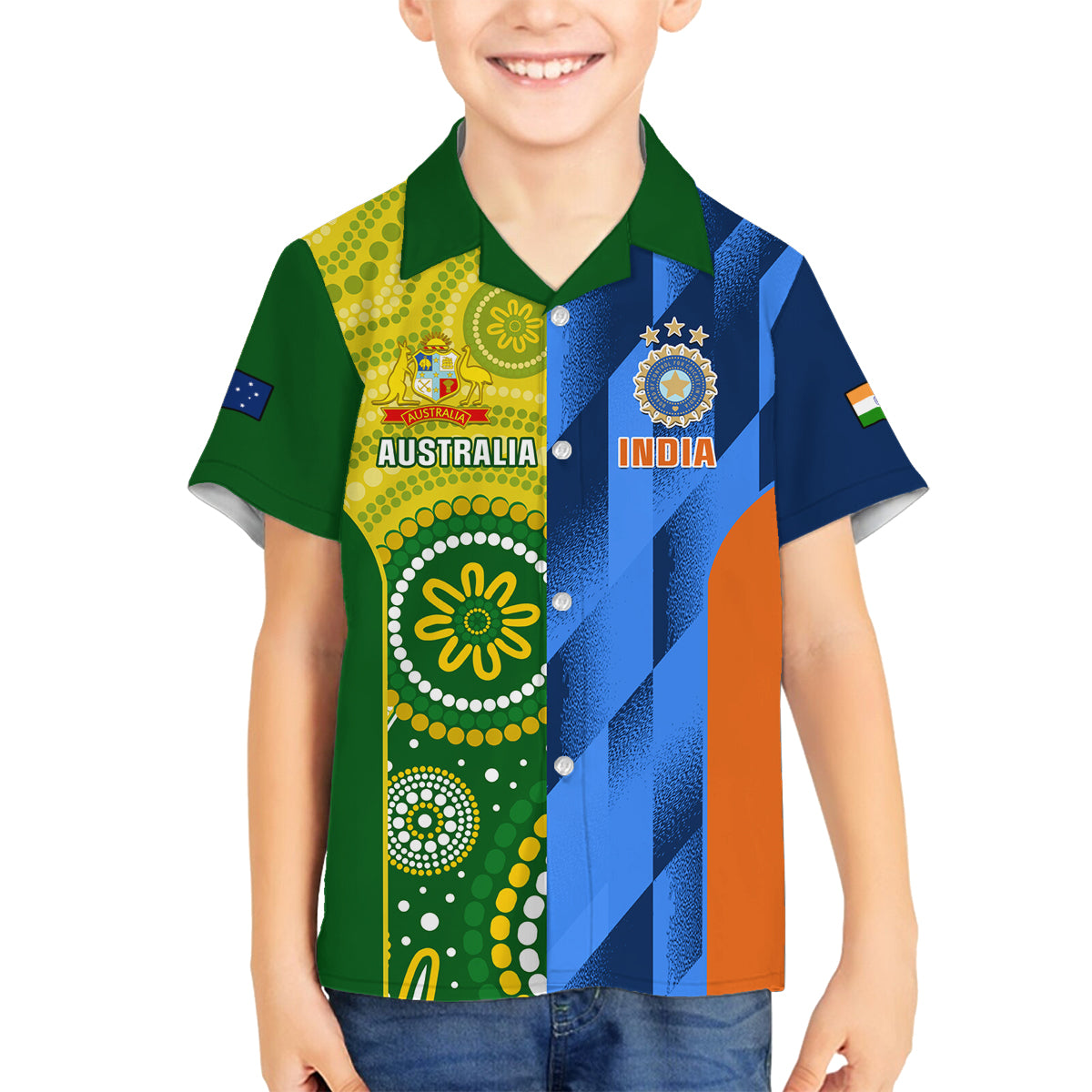 australia-and-india-cricket-family-matching-off-shoulder-short-dress-and-hawaiian-shirt-2023-world-cup-final-together