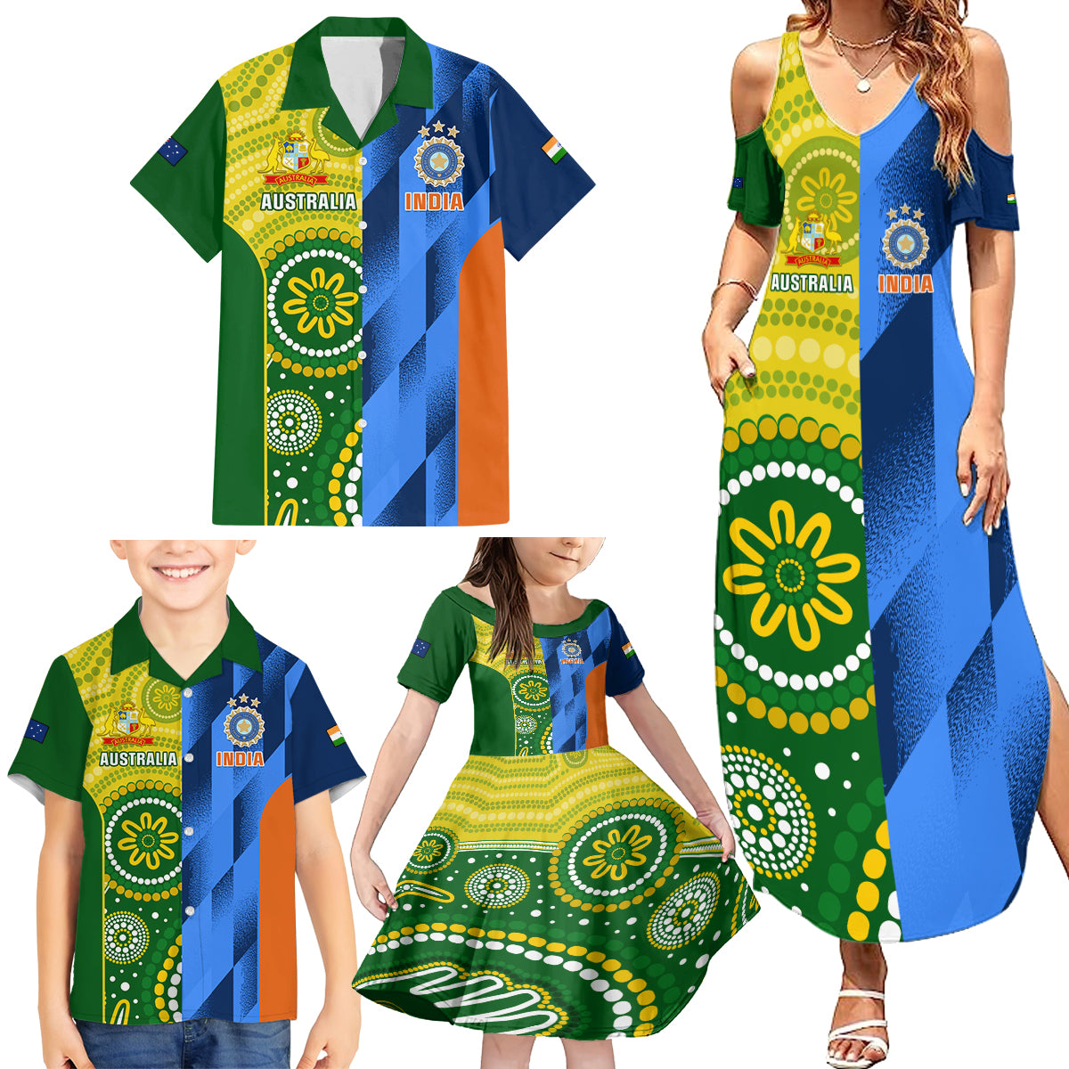 australia-and-india-cricket-family-matching-summer-maxi-dress-and-hawaiian-shirt-2023-world-cup-final-together