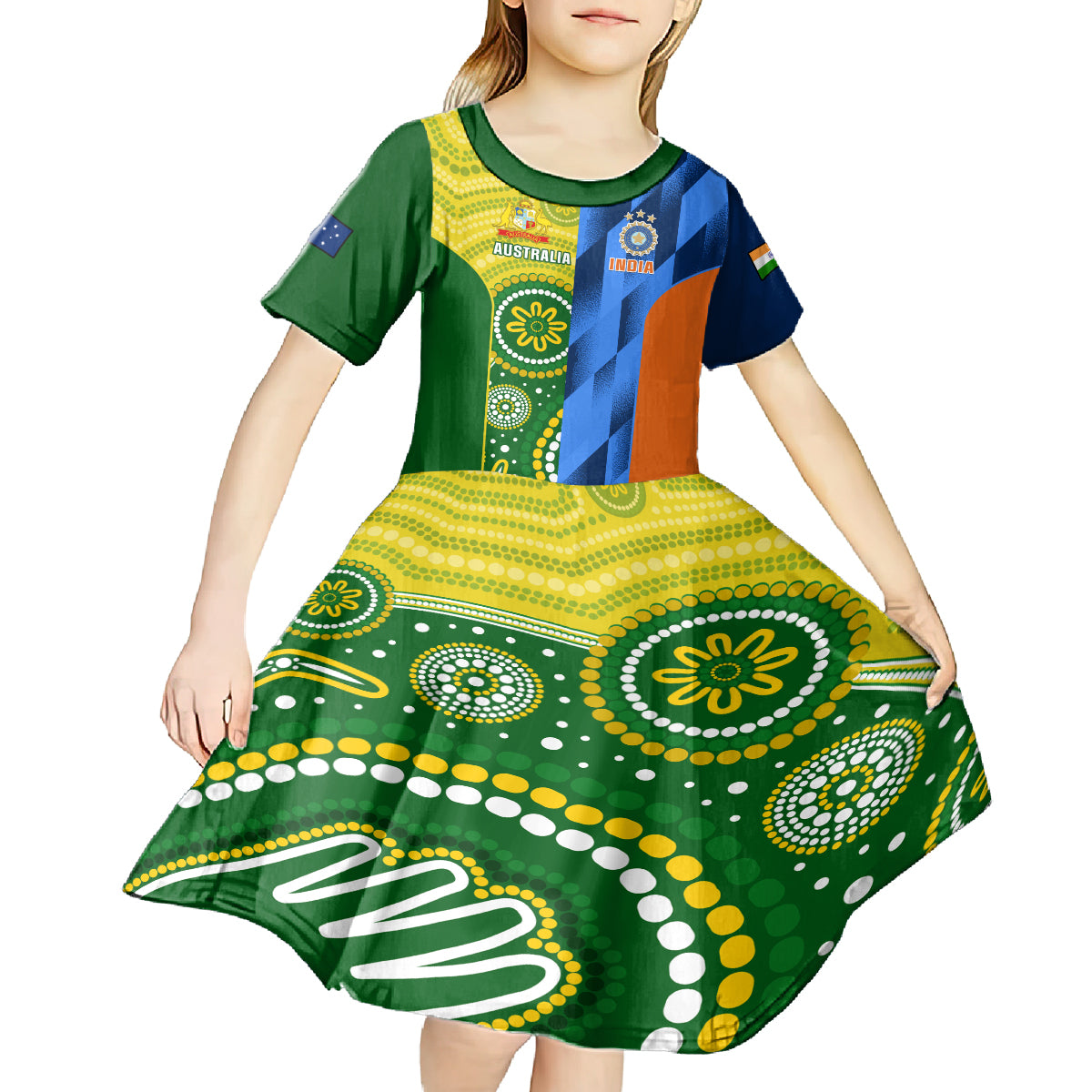 Australia And India Cricket Kid Short Sleeve Dress 2023 World Cup Final Together - Vibe Hoodie Shop