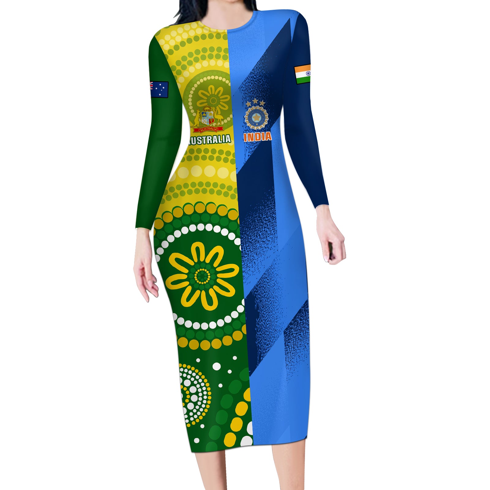 australia-and-india-cricket-long-sleeve-bodycon-dress-2023-world-cup-final-together