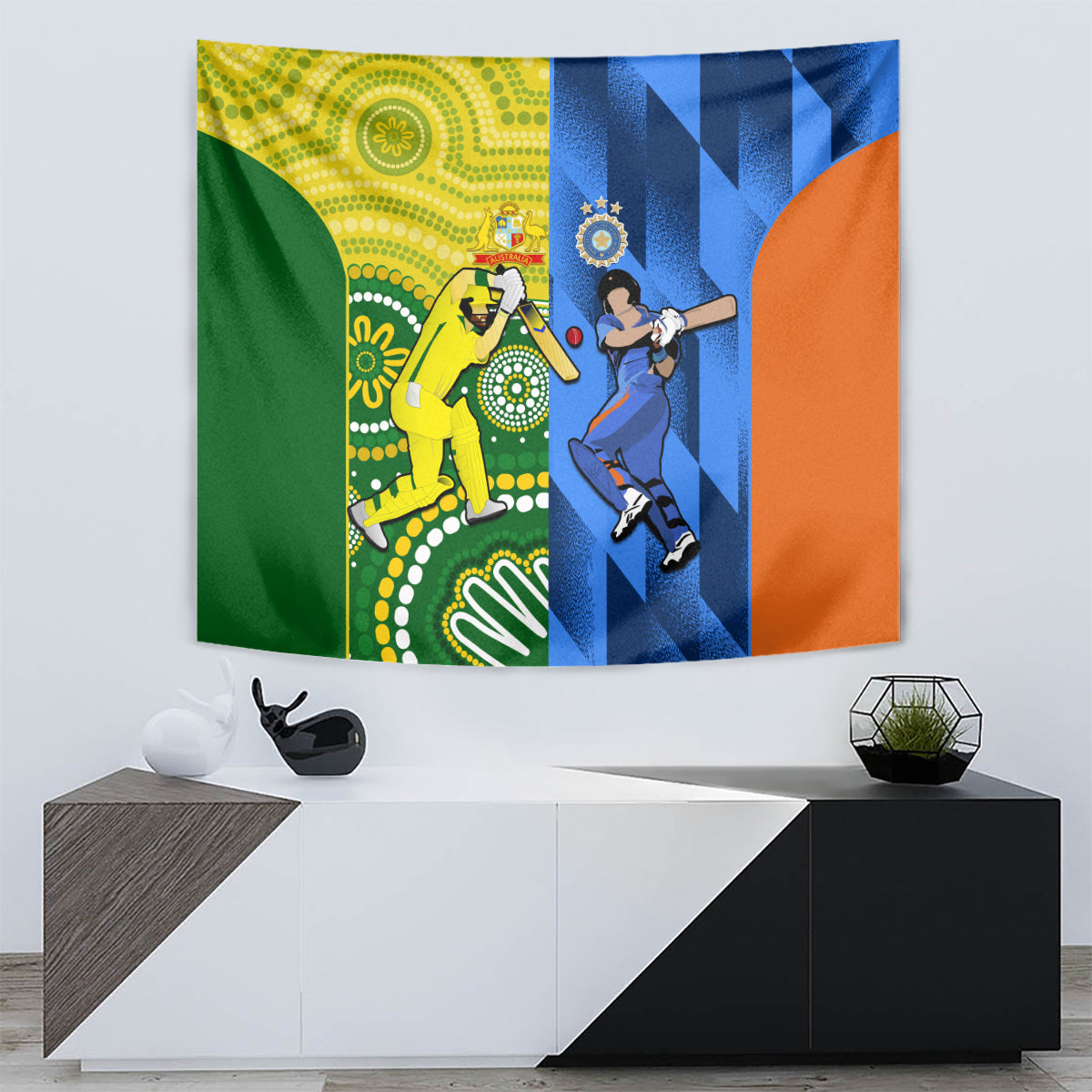 Australia And India Cricket Tapestry 2023 World Cup Final Together - Vibe Hoodie Shop