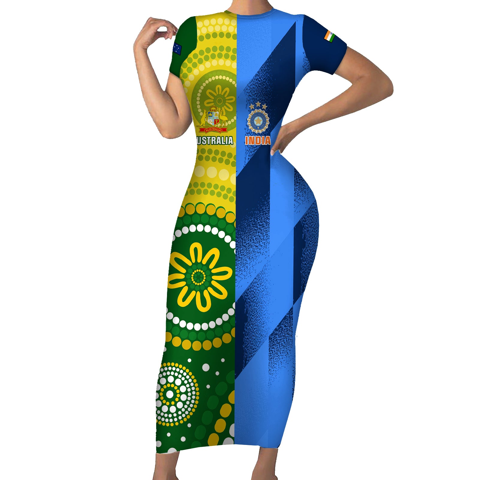 custom-australia-and-india-cricket-family-matching-short-sleeve-bodycon-dress-and-hawaiian-shirt-2023-world-cup-final-together