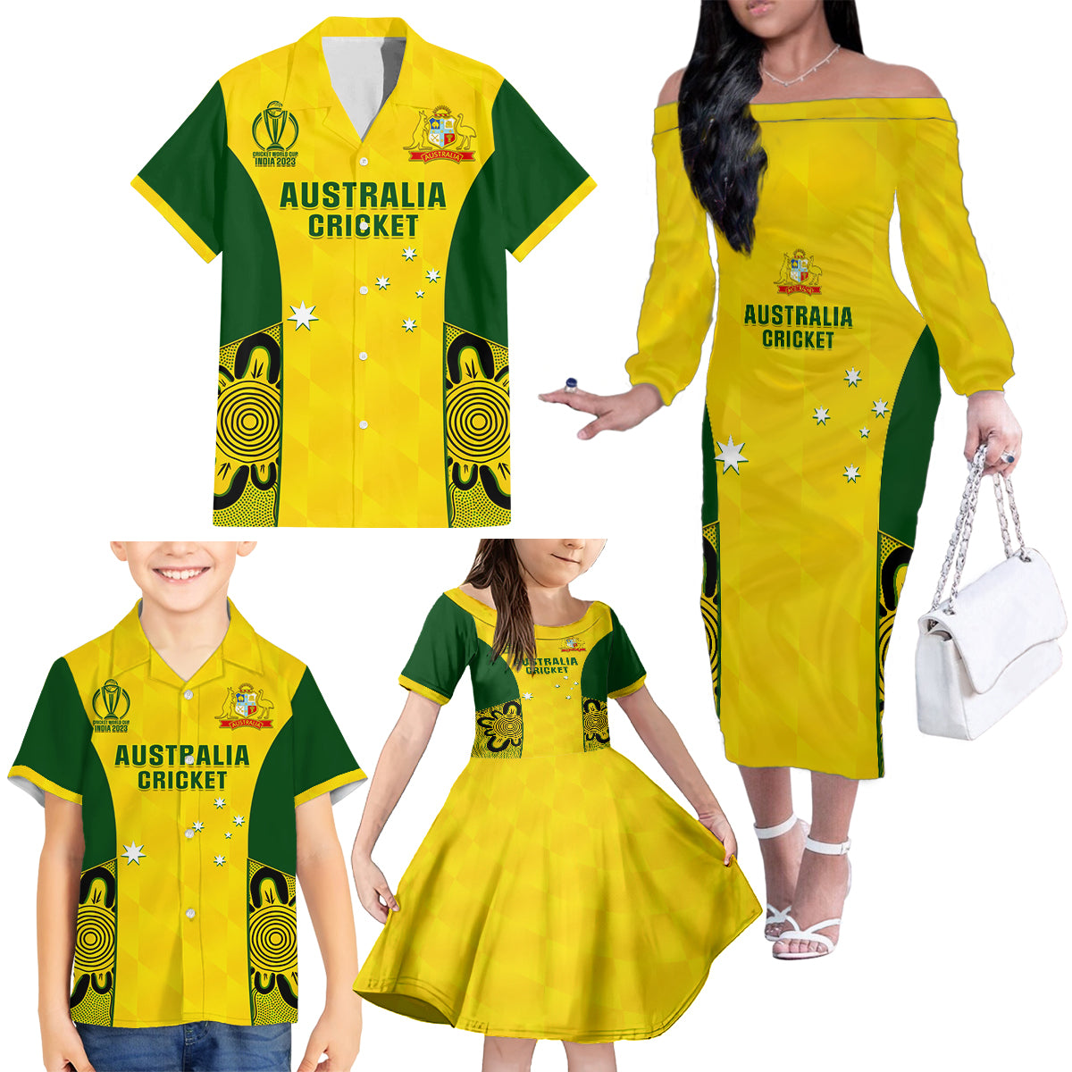 australia-cricket-family-matching-off-shoulder-long-sleeve-dress-and-hawaiian-shirt-world-cup-go-champions-2023-indigenous