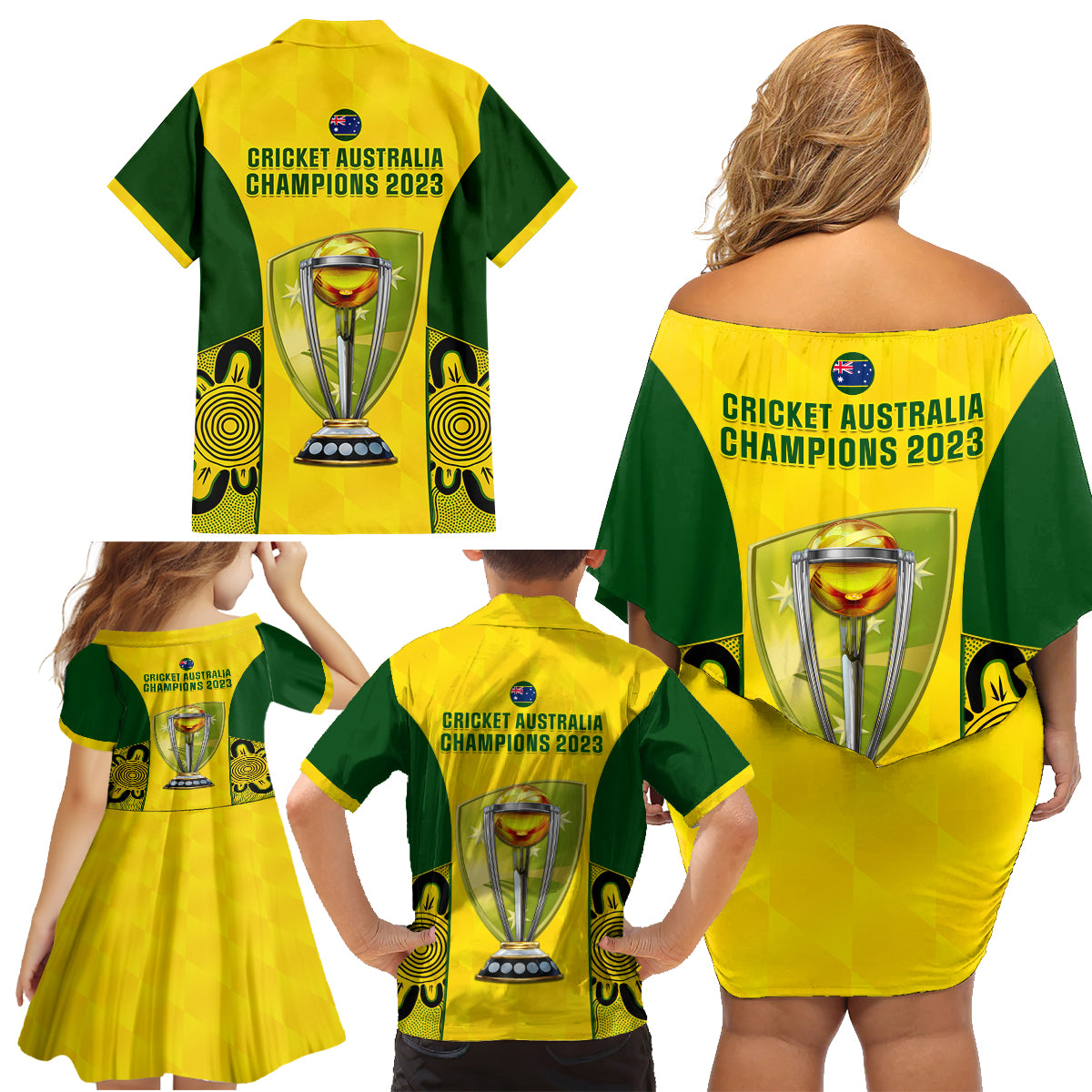 australia-cricket-family-matching-off-shoulder-short-dress-and-hawaiian-shirt-world-cup-go-champions-2023-indigenous