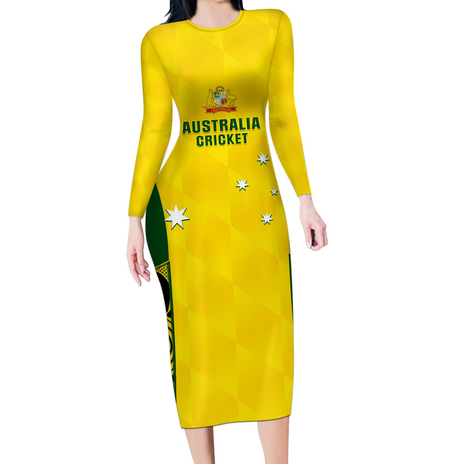 australia-cricket-long-sleeve-bodycon-dress-world-cup-go-champions-2023-indigenous