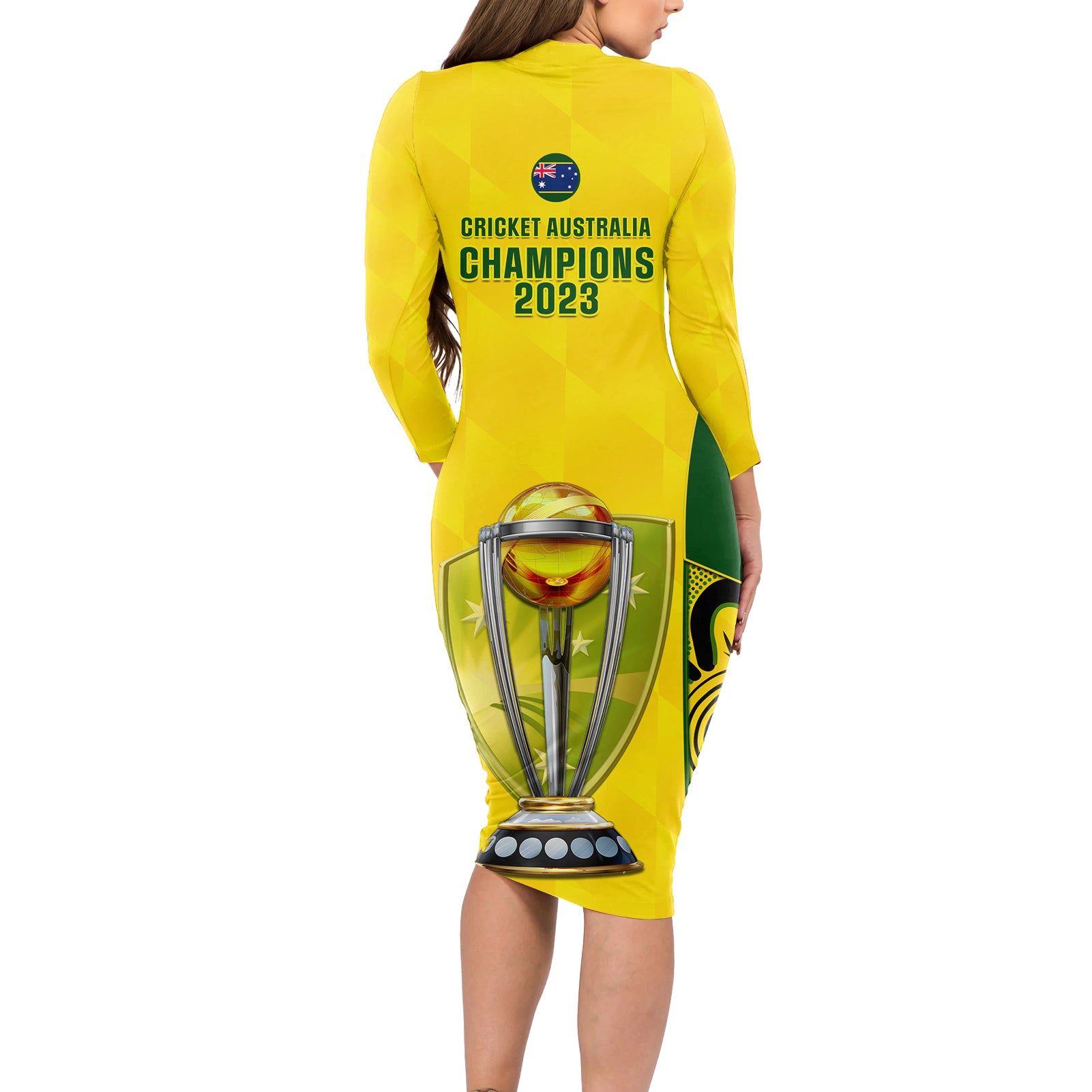 australia-cricket-long-sleeve-bodycon-dress-world-cup-go-champions-2023-indigenous