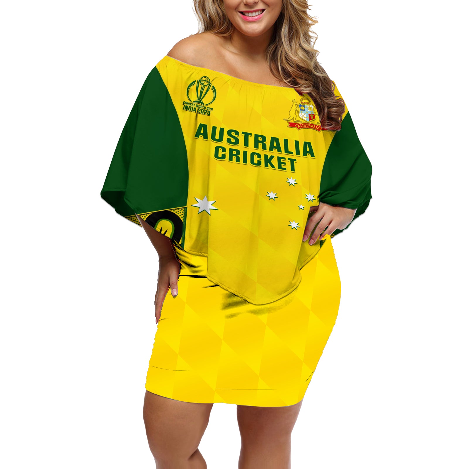 australia-cricket-off-shoulder-short-dress-world-cup-go-champions-2023-indigenous