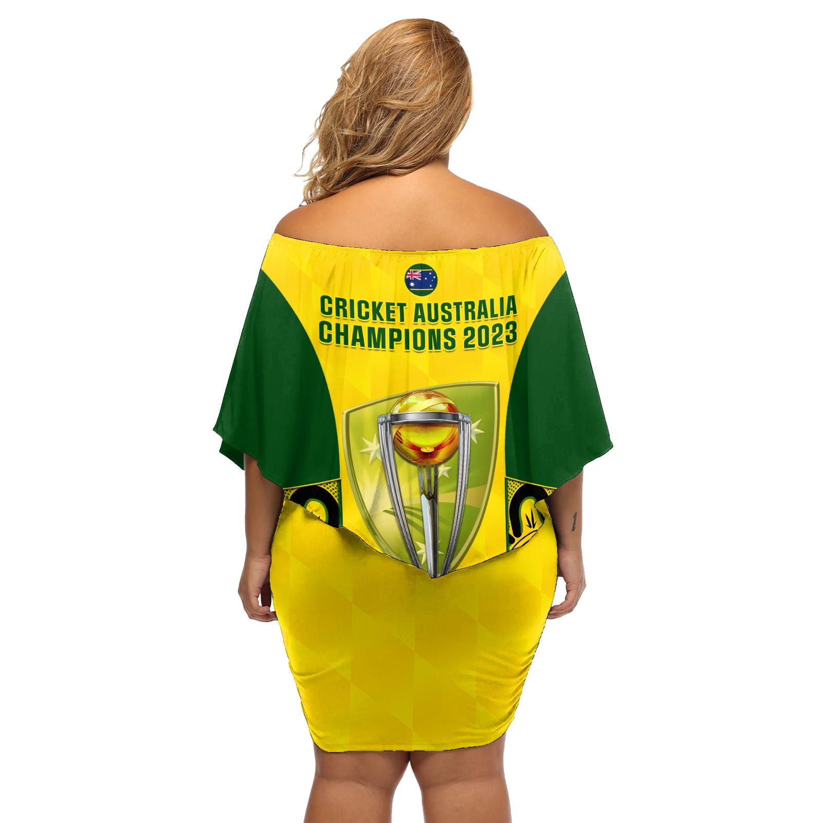 australia-cricket-off-shoulder-short-dress-world-cup-go-champions-2023-indigenous