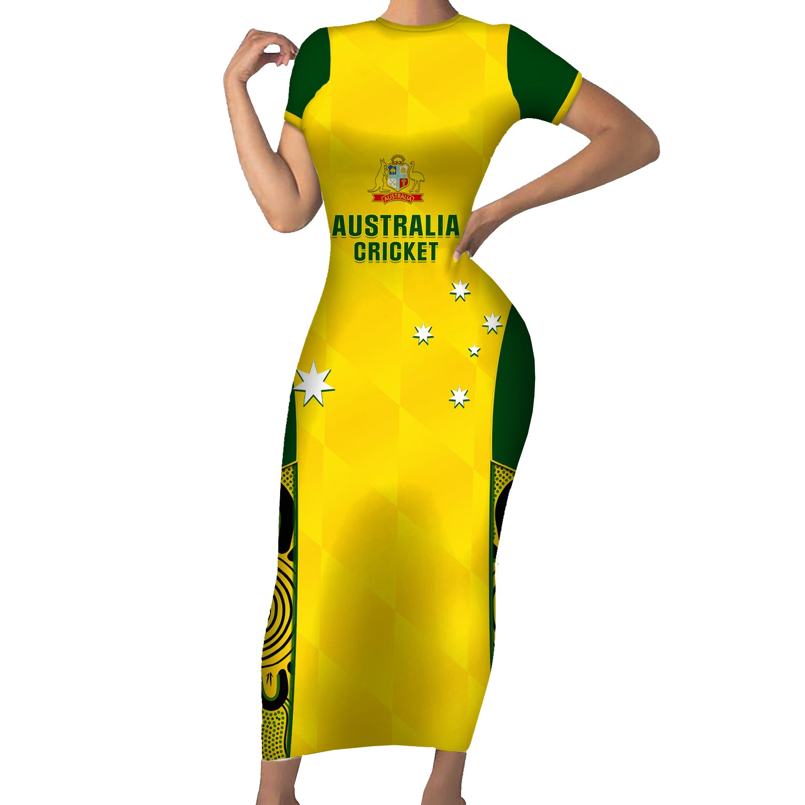 australia-cricket-short-sleeve-bodycon-dress-world-cup-go-champions-2023-indigenous