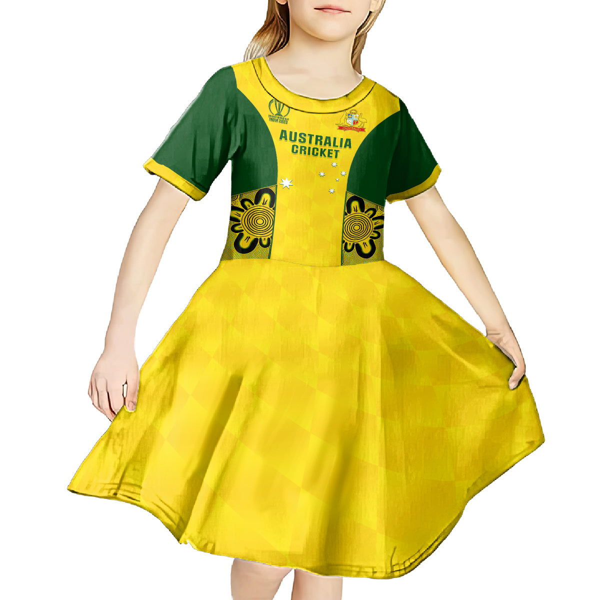 Custom Australia Cricket Kid Short Sleeve Dress World Cup Go Champions 2023 Indigenous - Vibe Hoodie Shop