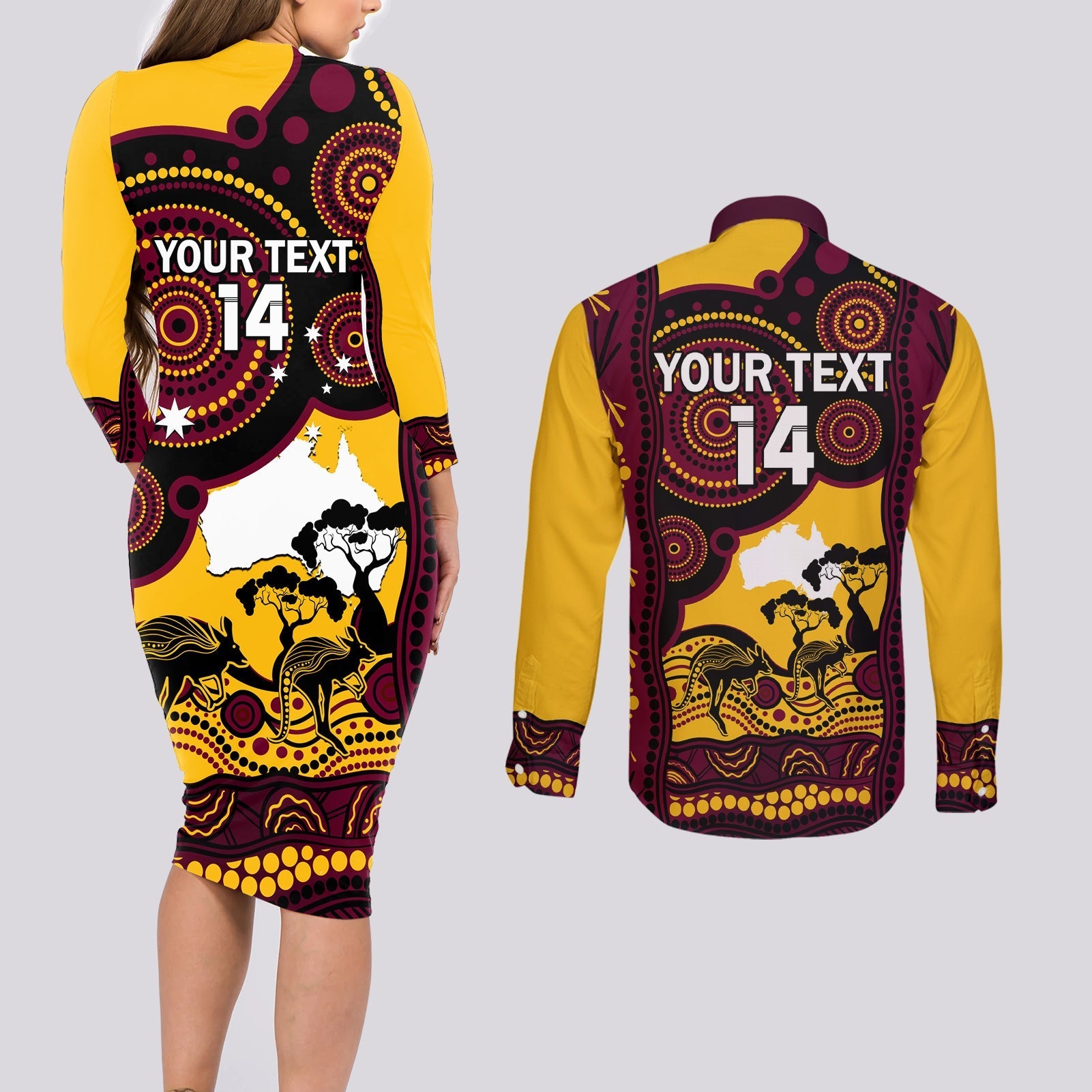 Custom Australia Day Brisbane Broncos Couples Matching Long Sleeve Bodycon Dress and Long Sleeve Button Shirt NRL 2024 Australian Map Proud