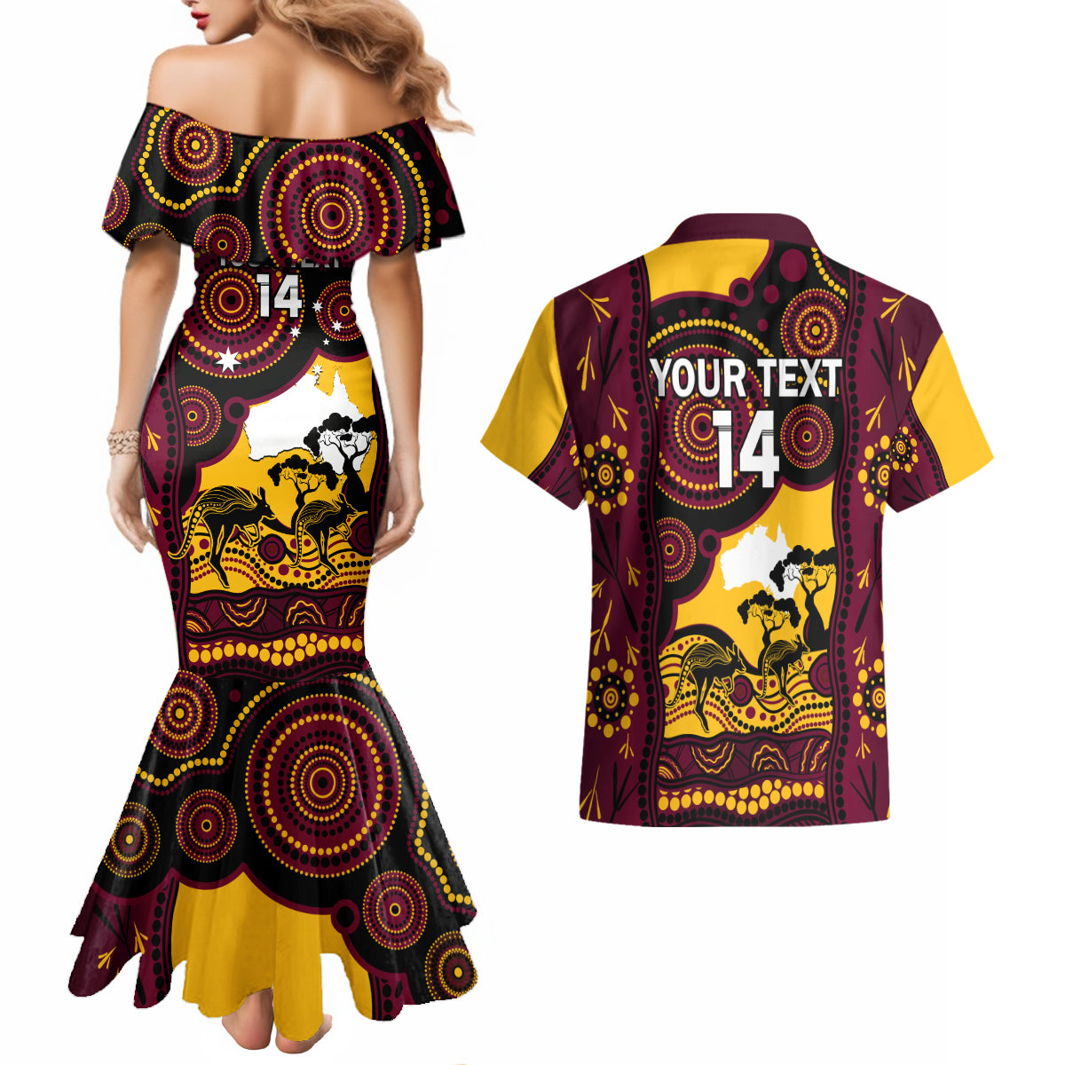 Custom Australia Day Brisbane Broncos Couples Matching Mermaid Dress and Hawaiian Shirt NRL 2024 Australian Map Proud