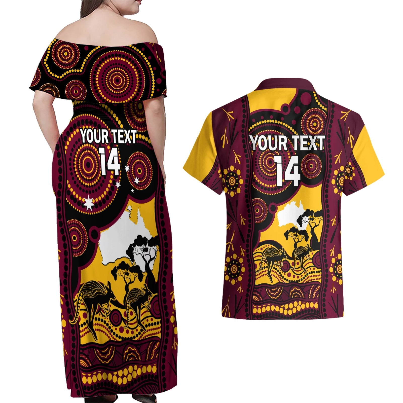 Custom Australia Day Brisbane Broncos Couples Matching Off Shoulder Maxi Dress and Hawaiian Shirt NRL 2024 Australian Map Proud