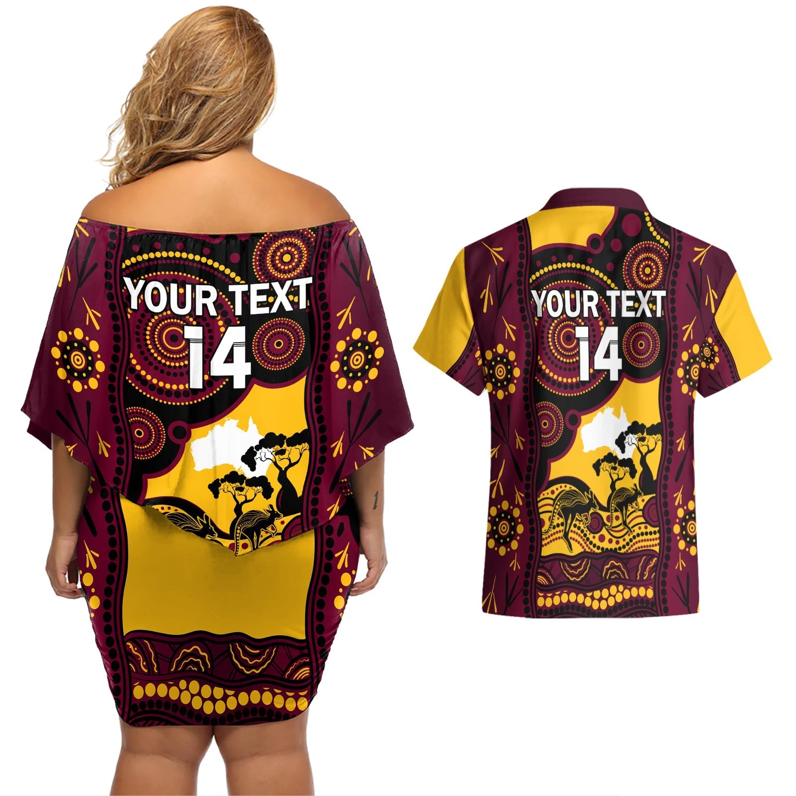 Custom Australia Day Brisbane Broncos Couples Matching Off Shoulder Short Dress and Hawaiian Shirt NRL 2024 Australian Map Proud