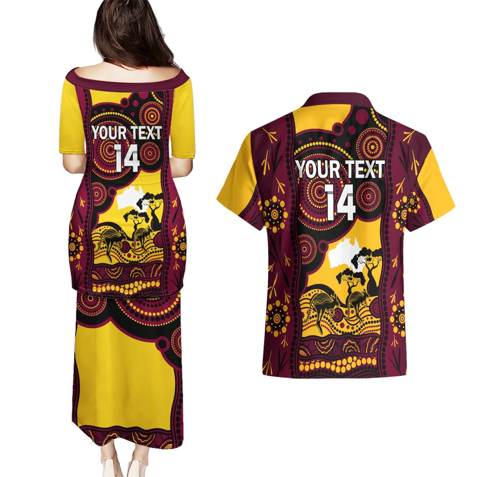 Custom Australia Day Brisbane Broncos Couples Matching Puletasi and Hawaiian Shirt NRL 2024 Australian Map Proud