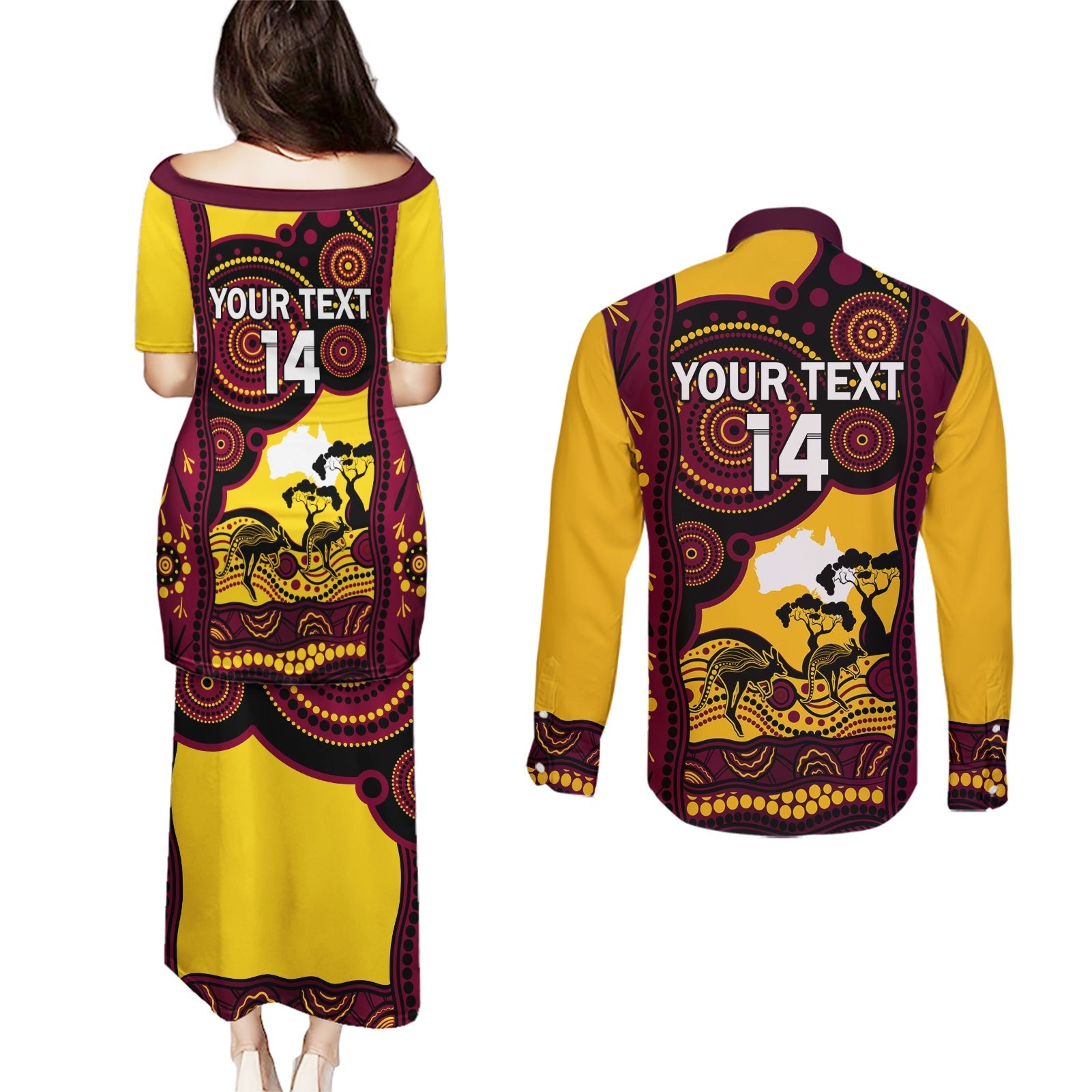 Custom Australia Day Brisbane Broncos Couples Matching Puletasi and Long Sleeve Button Shirt NRL 2024 Australian Map Proud