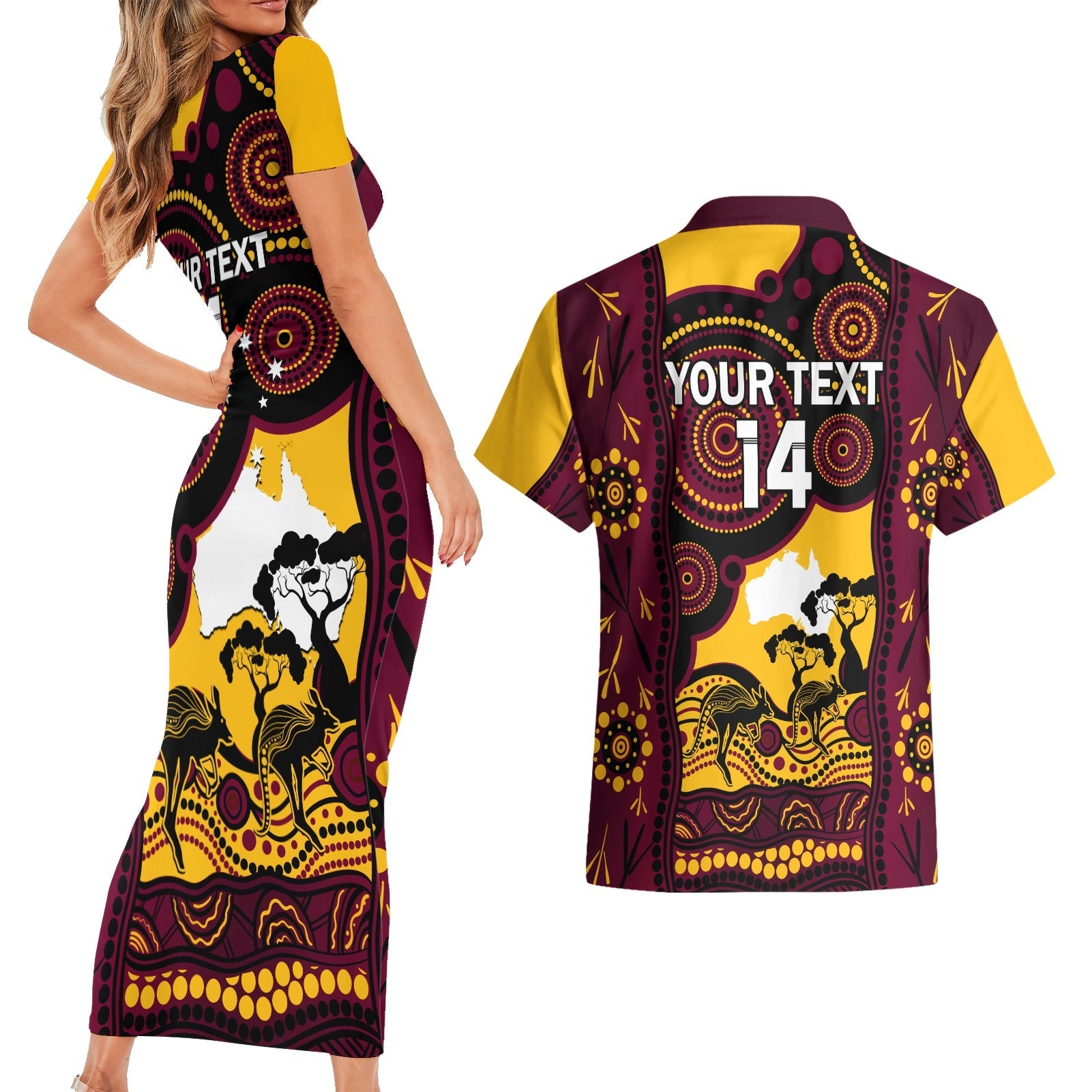 Custom Australia Day Brisbane Broncos Couples Matching Short Sleeve Bodycon Dress and Hawaiian Shirt NRL 2024 Australian Map Proud