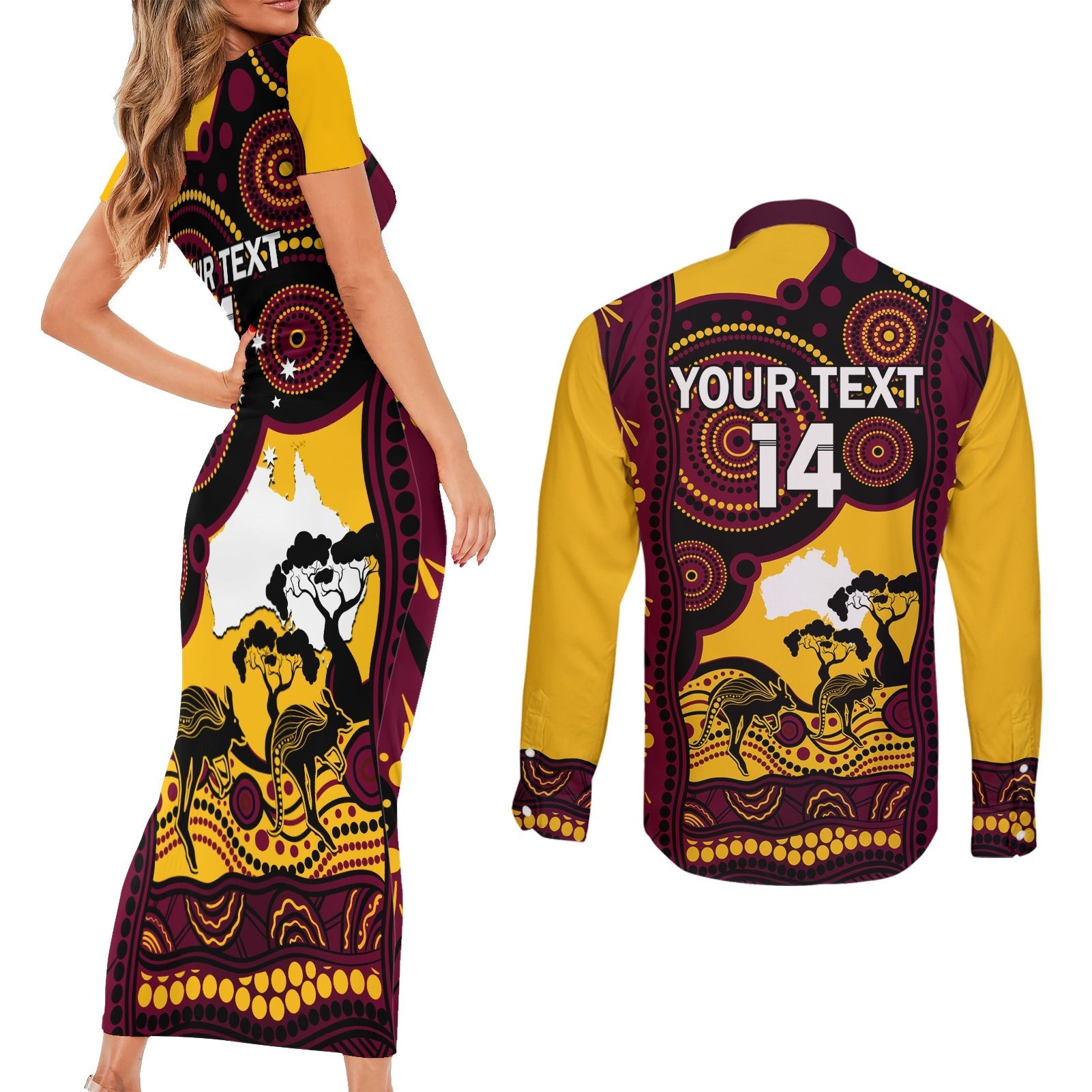 Custom Australia Day Brisbane Broncos Couples Matching Short Sleeve Bodycon Dress and Long Sleeve Button Shirt NRL 2024 Australian Map Proud