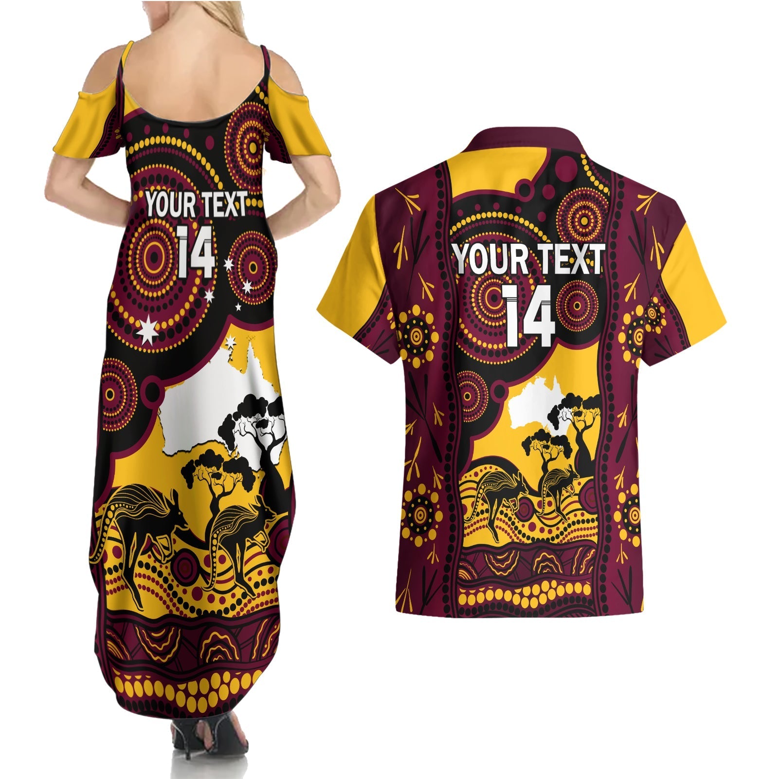 Custom Australia Day Brisbane Broncos Couples Matching Summer Maxi Dress and Hawaiian Shirt NRL 2024 Australian Map Proud