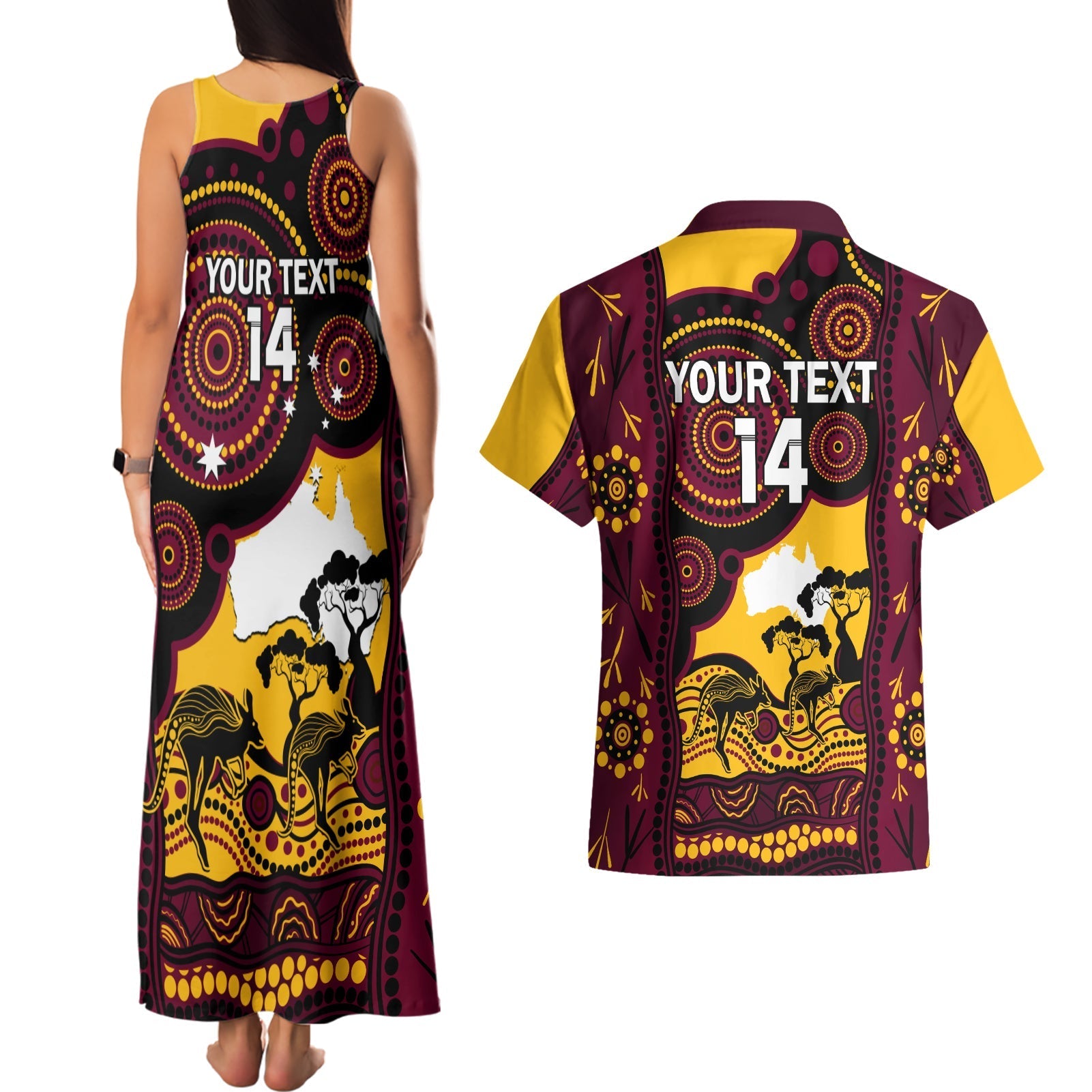 Custom Australia Day Brisbane Broncos Couples Matching Tank Maxi Dress and Hawaiian Shirt NRL 2024 Australian Map Proud