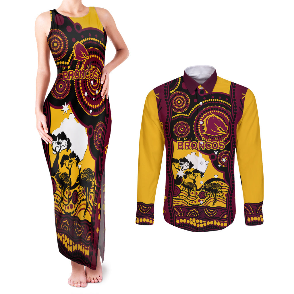 Custom Australia Day Brisbane Broncos Couples Matching Tank Maxi Dress and Long Sleeve Button Shirt NRL 2024 Australian Map Proud