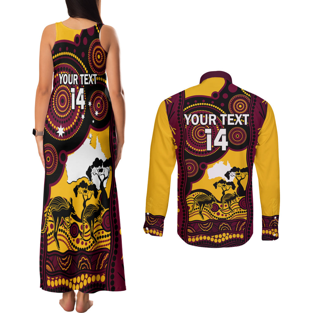 Custom Australia Day Brisbane Broncos Couples Matching Tank Maxi Dress and Long Sleeve Button Shirt NRL 2024 Australian Map Proud