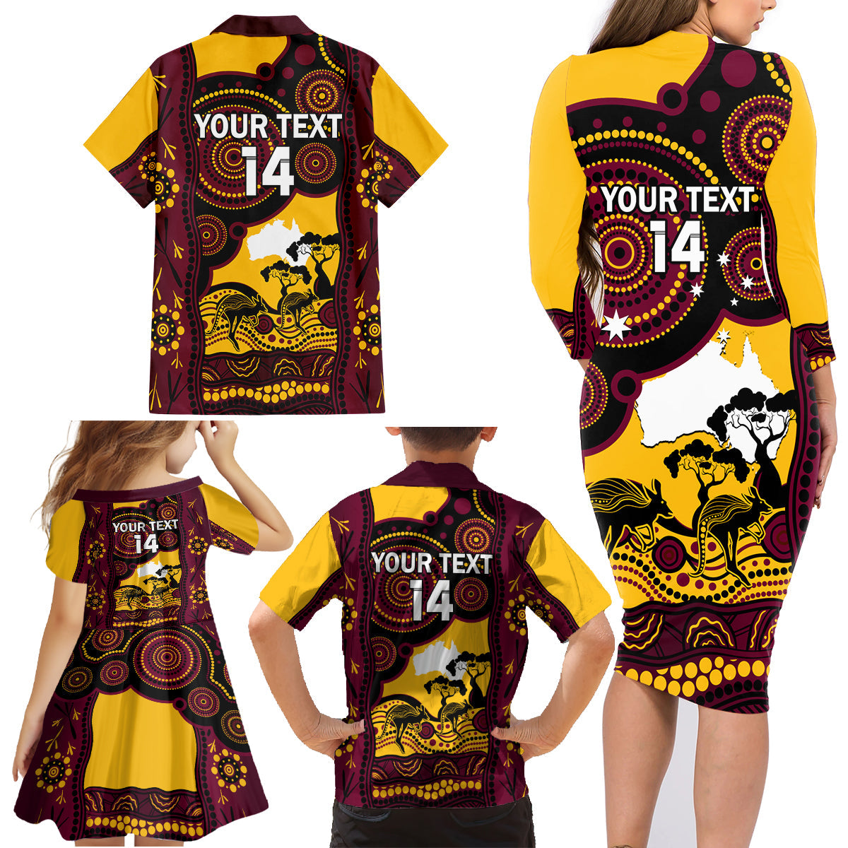 Custom Australia Day Brisbane Broncos Family Matching Long Sleeve Bodycon Dress and Hawaiian Shirt NRL 2024 Australian Map Proud