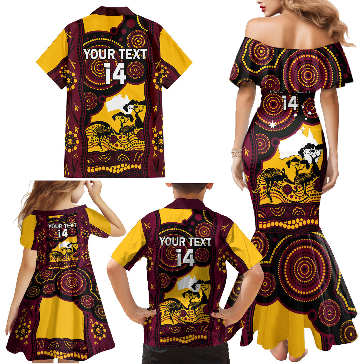 Custom Australia Day Brisbane Broncos Family Matching Mermaid Dress and Hawaiian Shirt NRL 2024 Australian Map Proud