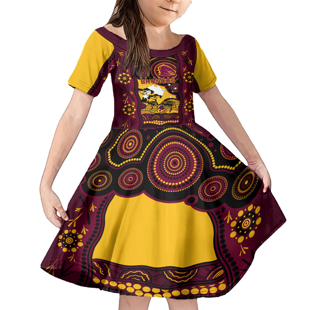 Custom Australia Day Brisbane Broncos Family Matching Off Shoulder Long Sleeve Dress and Hawaiian Shirt NRL 2024 Australian Map Proud