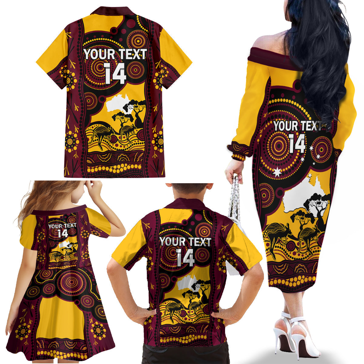 Custom Australia Day Brisbane Broncos Family Matching Off Shoulder Long Sleeve Dress and Hawaiian Shirt NRL 2024 Australian Map Proud