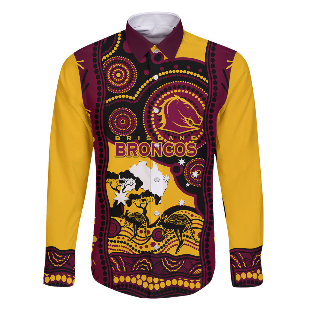 Custom Australia Day Brisbane Broncos Family Matching Off Shoulder Long Sleeve Dress and Hawaiian Shirt NRL 2024 Australian Map Proud