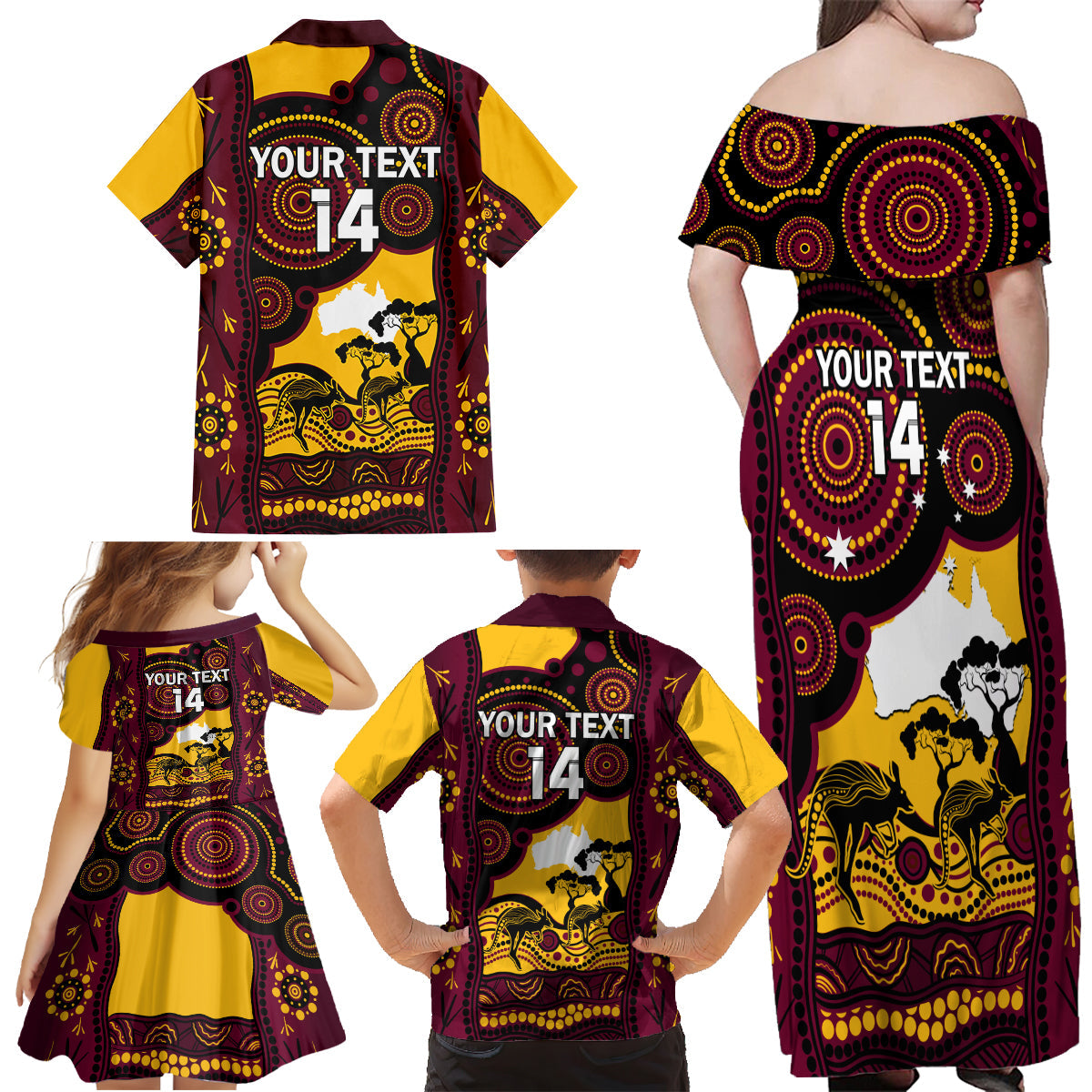 Custom Australia Day Brisbane Broncos Family Matching Off Shoulder Maxi Dress and Hawaiian Shirt NRL 2024 Australian Map Proud