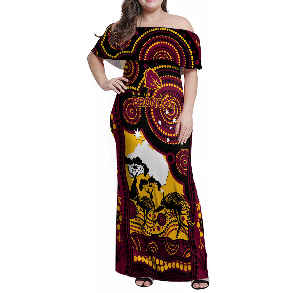 Custom Australia Day Brisbane Broncos Family Matching Off Shoulder Maxi Dress and Hawaiian Shirt NRL 2024 Australian Map Proud