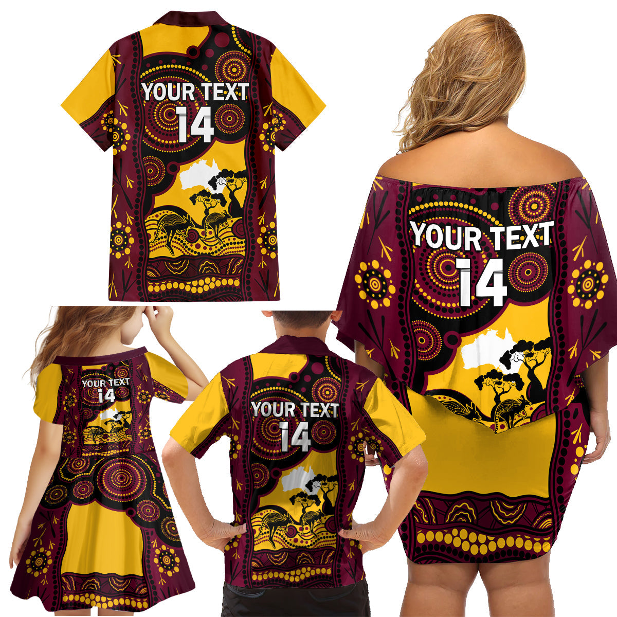 Custom Australia Day Brisbane Broncos Family Matching Off Shoulder Short Dress and Hawaiian Shirt NRL 2024 Australian Map Proud