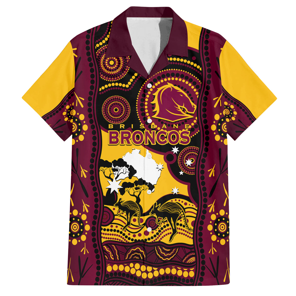 Custom Australia Day Brisbane Broncos Family Matching Off Shoulder Short Dress and Hawaiian Shirt NRL 2024 Australian Map Proud