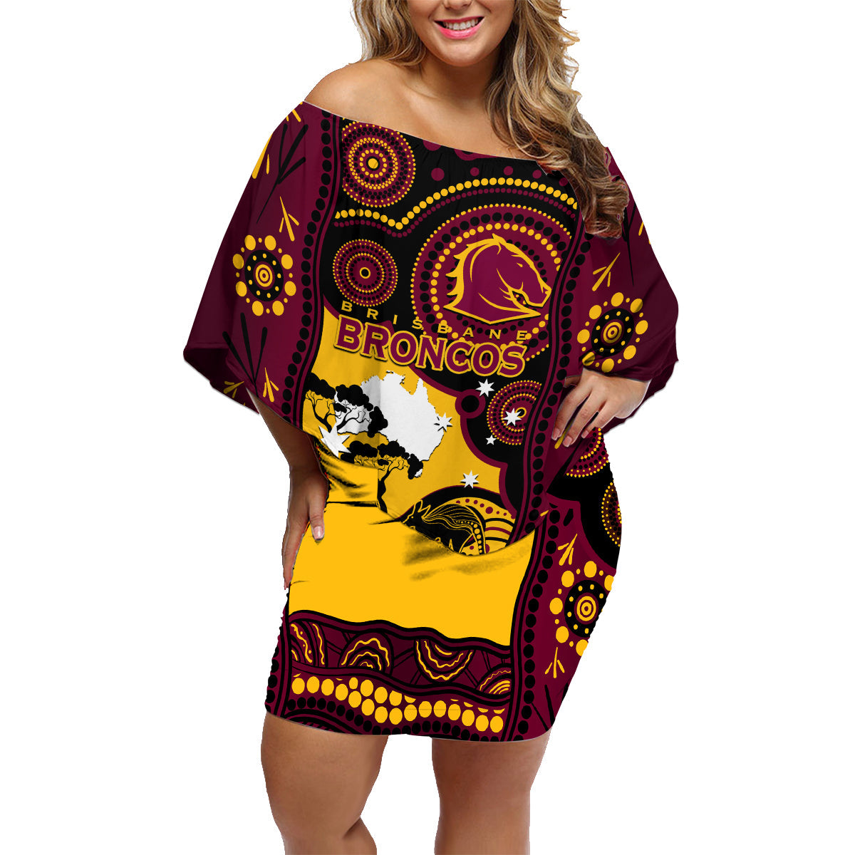 Custom Australia Day Brisbane Broncos Family Matching Off Shoulder Short Dress and Hawaiian Shirt NRL 2024 Australian Map Proud