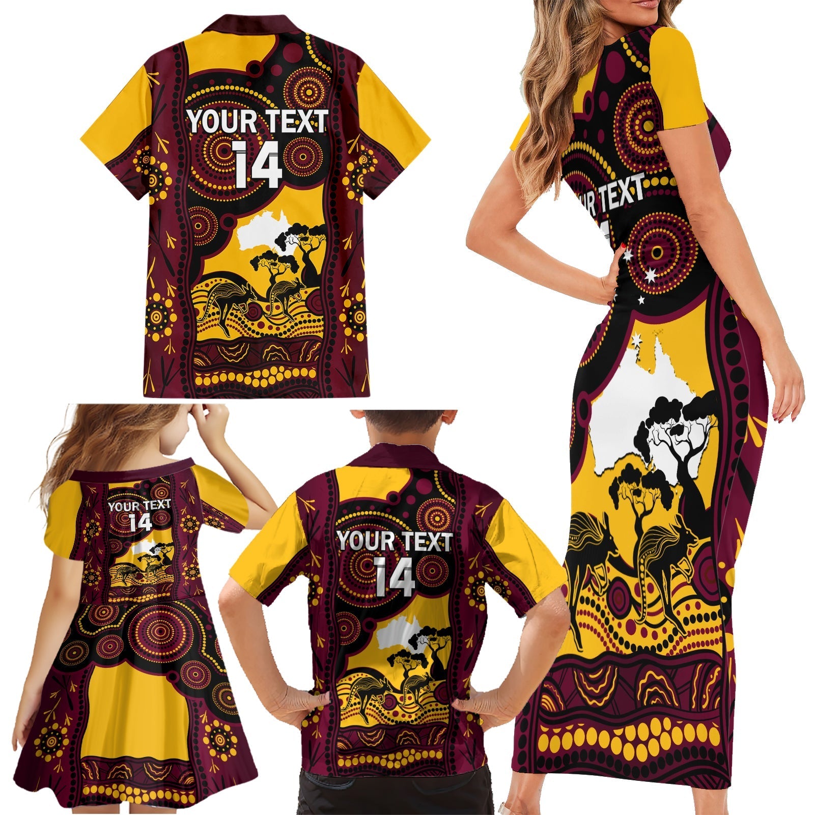 Custom Australia Day Brisbane Broncos Family Matching Short Sleeve Bodycon Dress and Hawaiian Shirt NRL 2024 Australian Map Proud