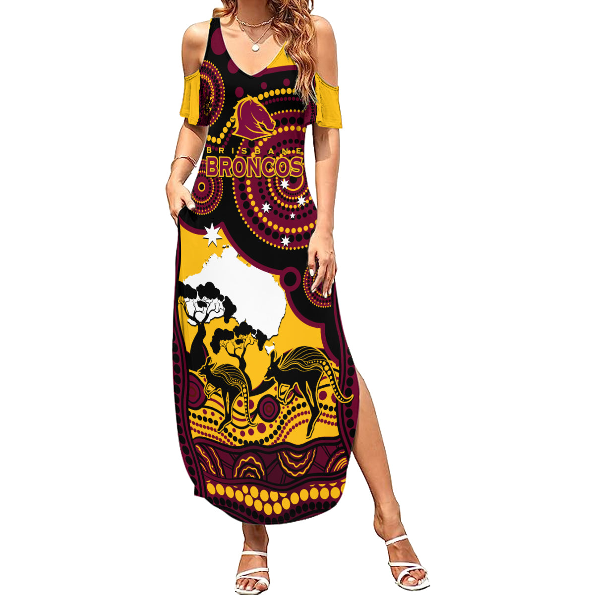 Custom Australia Day Brisbane Broncos Family Matching Summer Maxi Dress and Hawaiian Shirt NRL 2024 Australian Map Proud