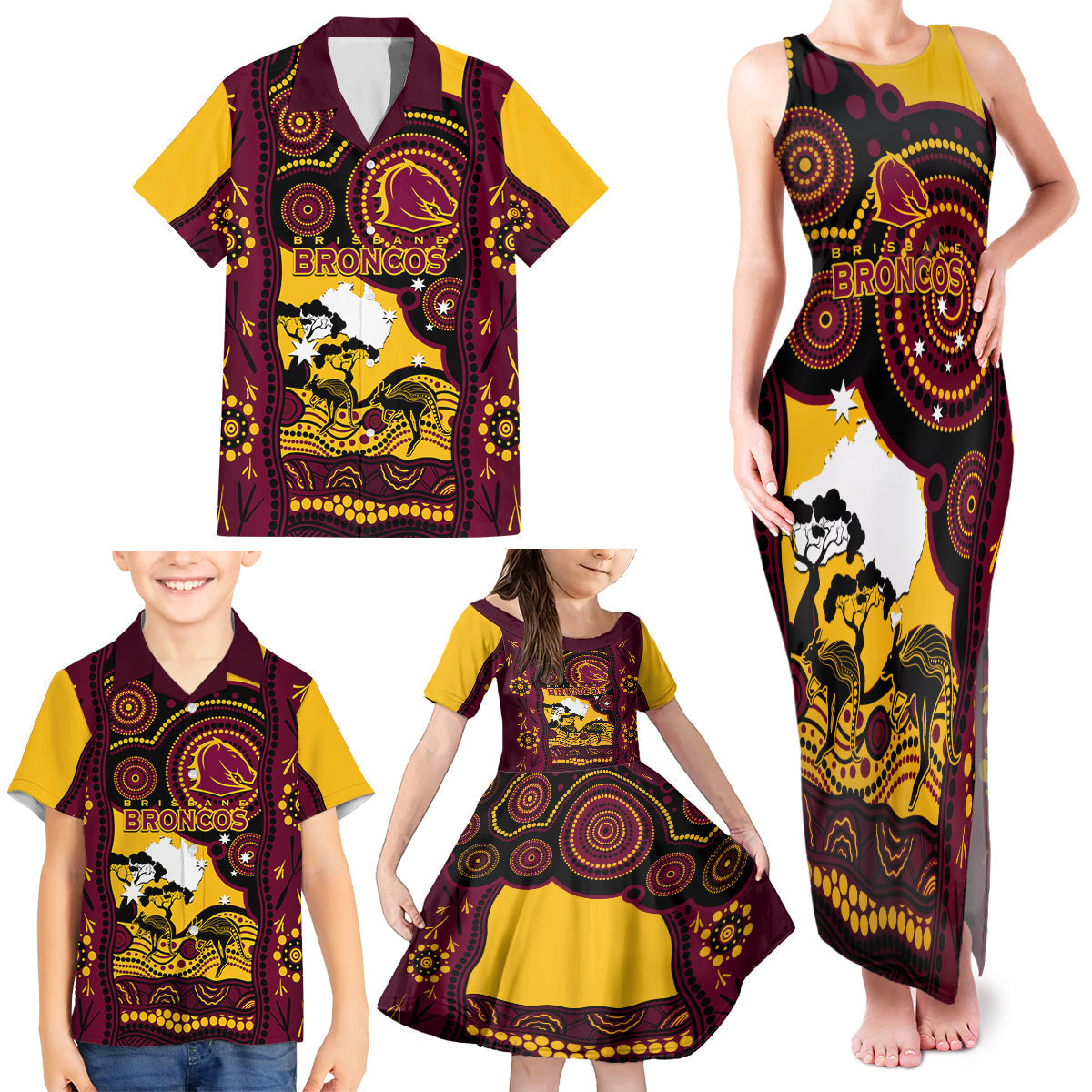 Custom Australia Day Brisbane Broncos Family Matching Tank Maxi Dress and Hawaiian Shirt NRL 2024 Australian Map Proud