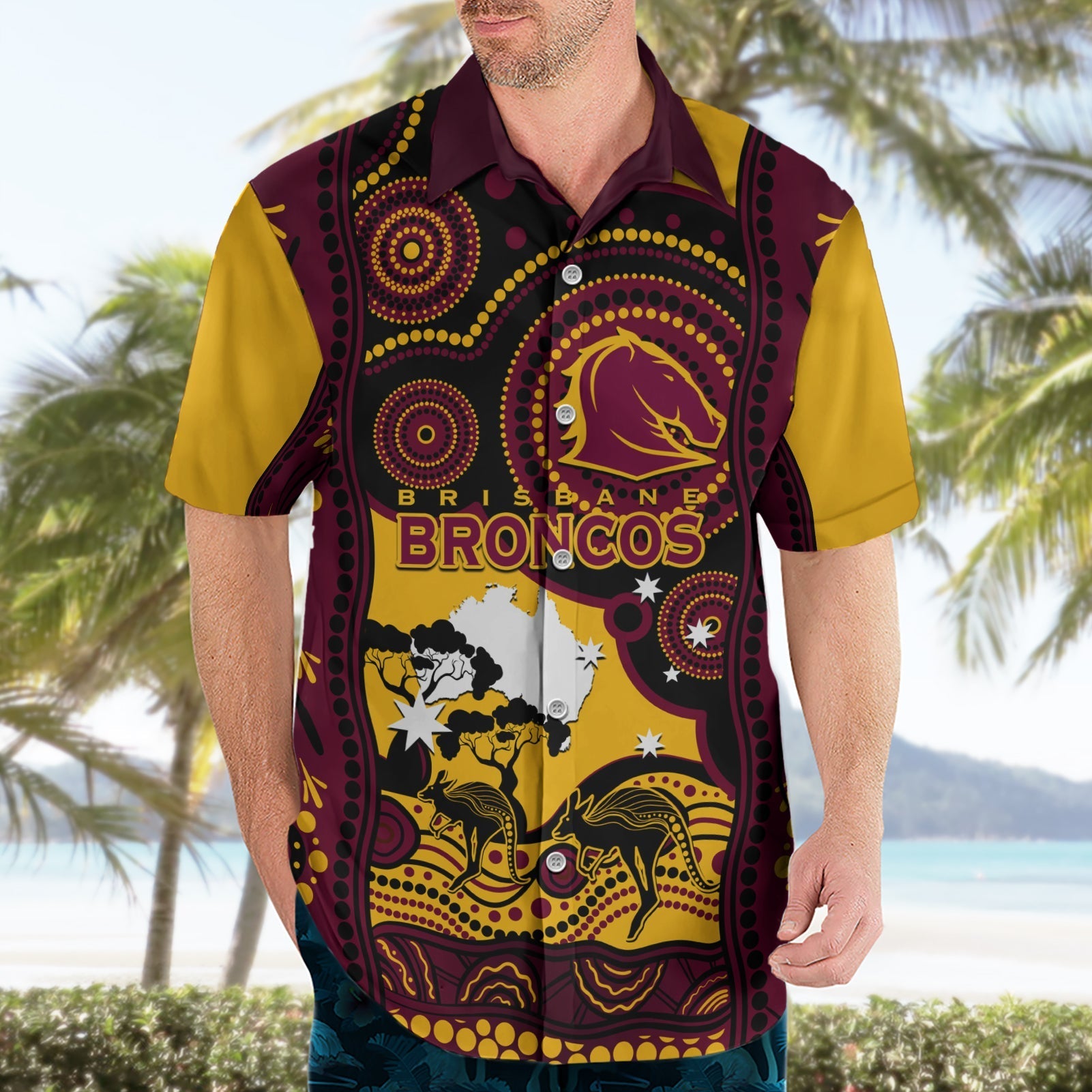 Custom Australia Day Brisbane Broncos Hawaiian Shirt NRL 2024 Australian Map Proud