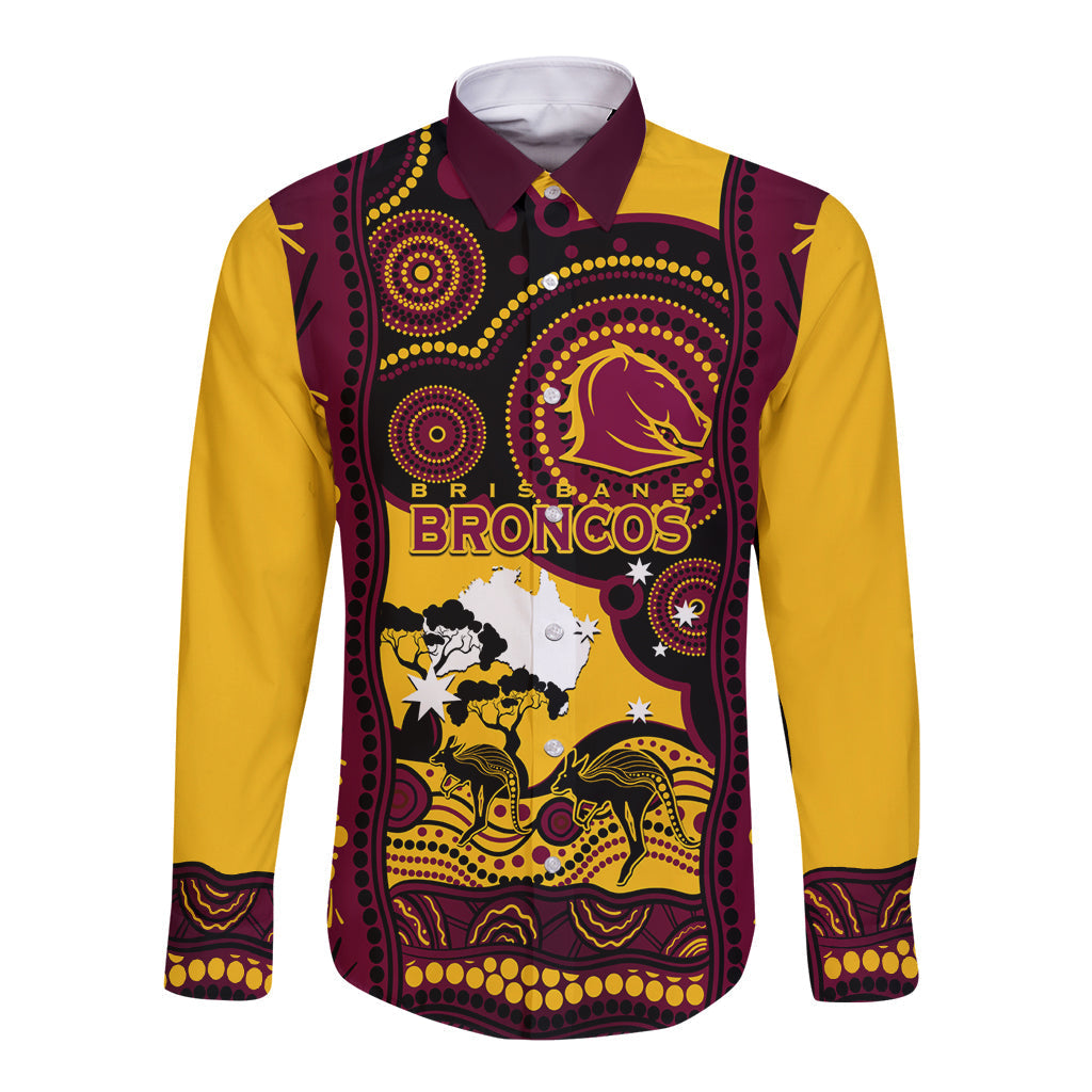 Custom Australia Day Brisbane Broncos Long Sleeve Button Shirt NRL 2024 Australian Map Proud