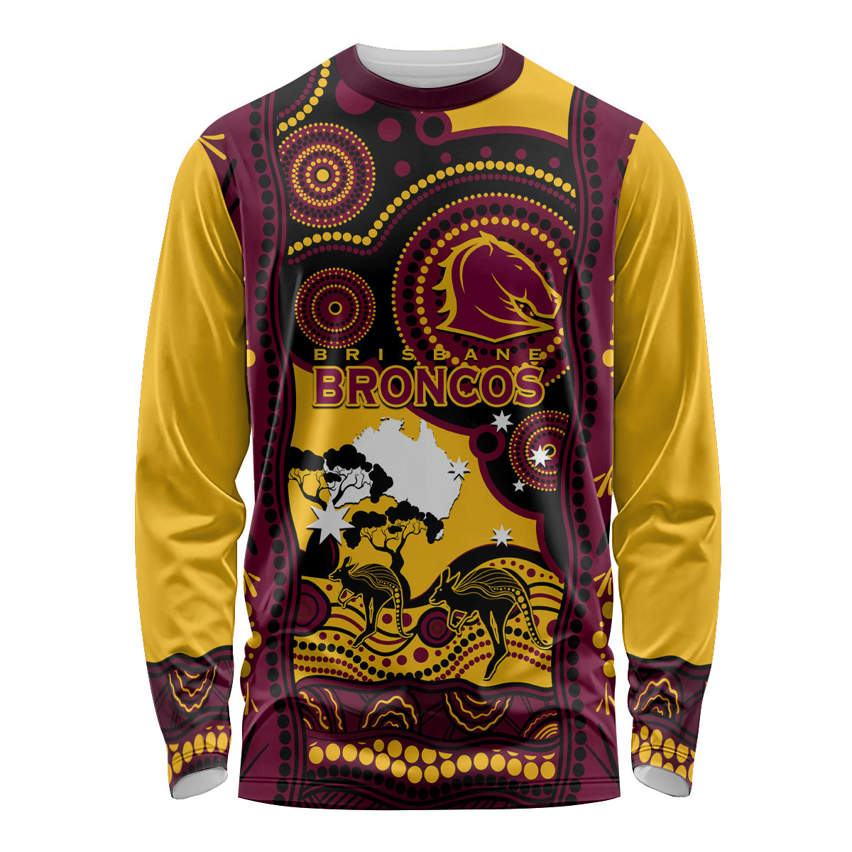 Custom Australia Day Brisbane Broncos Long Sleeve Shirt NRL 2024 Australian Map Proud