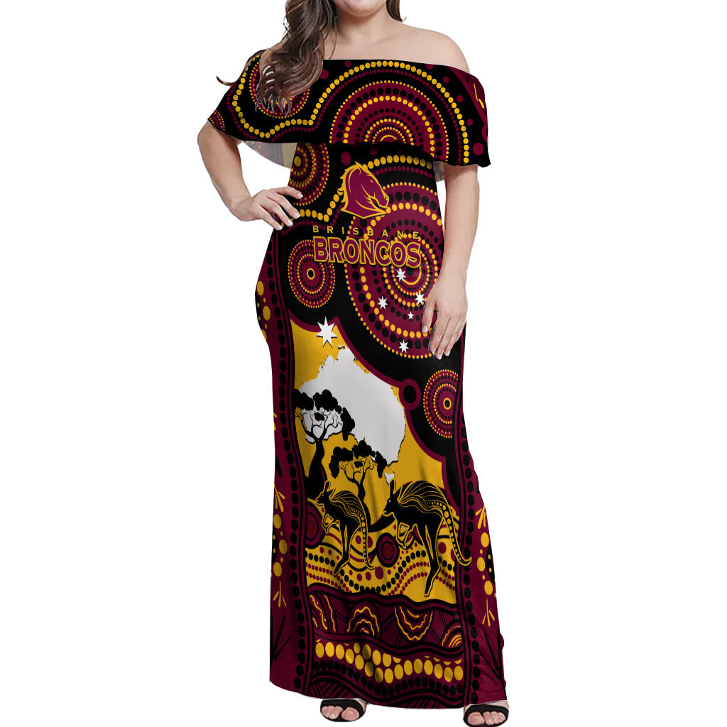 Custom Australia Day Brisbane Broncos Off Shoulder Maxi Dress NRL 2024 Australian Map Proud