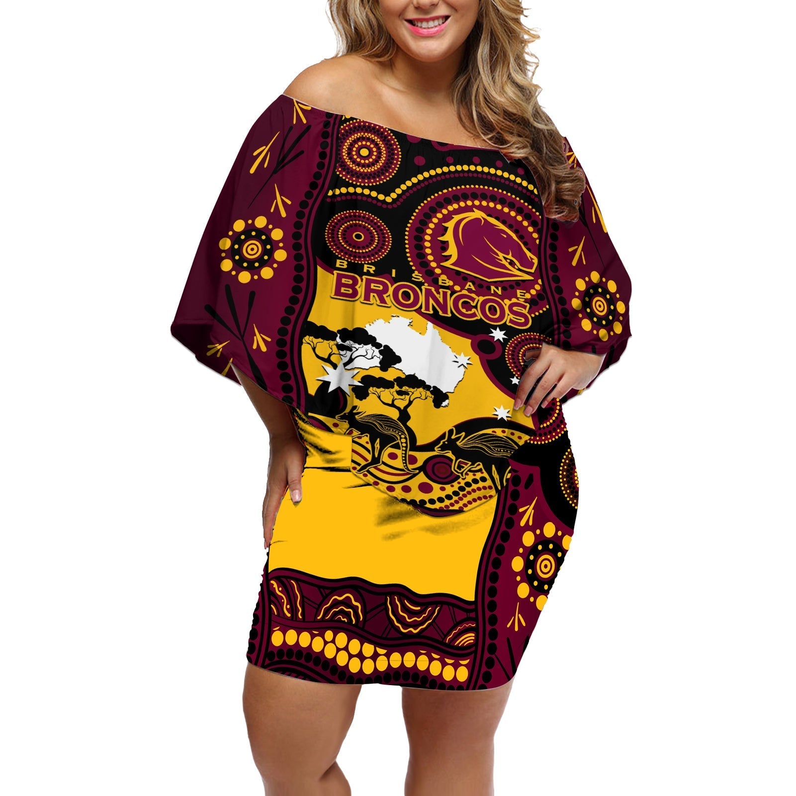 Custom Australia Day Brisbane Broncos Off Shoulder Short Dress NRL 2024 Australian Map Proud